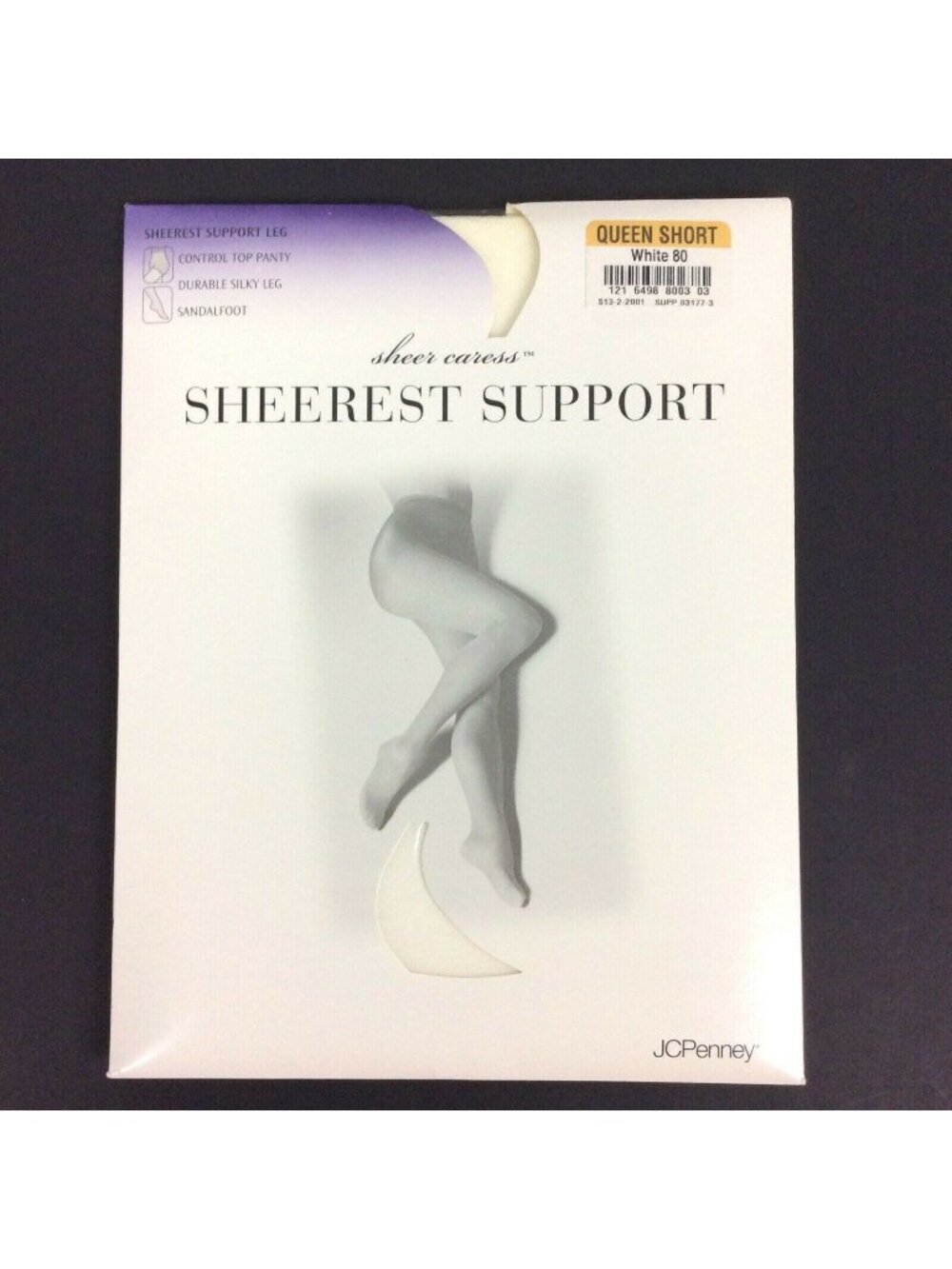 JCPenney Sheer Caress Queen Short White Control Top Pantyhose Sandalfoot
